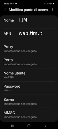 Configurazione APN TIM su ZTE nubia Red Magic 9S Pro