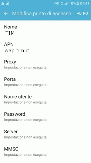 Configurazione APN TIM su Alcatel 1V