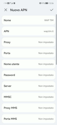 Configurazione APN TIM su Harmony OS