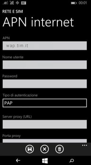 Configurazione APN TIM su Microsoft Surface Duo