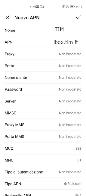 Configurazione APN su EMUI