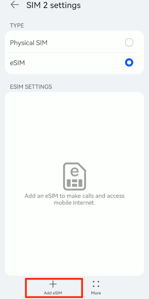Configurazione eSIM su Huawei