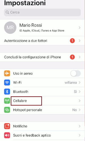 Configurazione Hotspot su iPhone