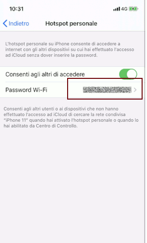 Configurazione Hotspot su iPhone