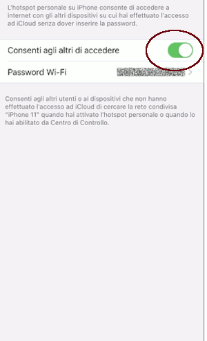 Configurazione Hotspot su iPhone