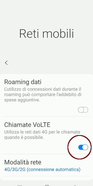 Configurazione VoLTE su Samsung