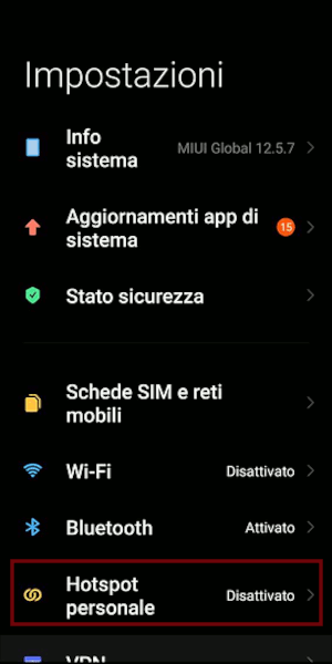 Configurazione Hotspot su Xiaomi