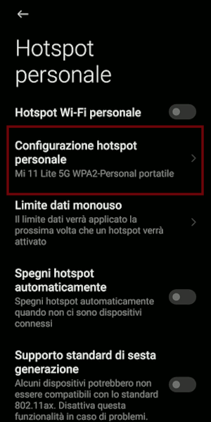 Configurazione Hotspot su Xiaomi